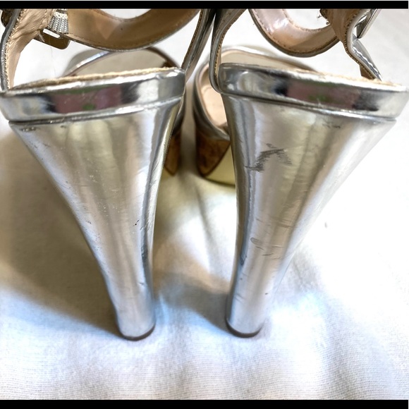 Silver high heeled open toe platform Halloween high heels. - Picture 9 of 16